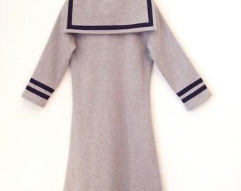 DRESS DAYLIE JERSEY, Light-Grey Children's Jersey Sailor Dress With Blue Stripes, Slim Fit,Three-Quarter Sleeves,Cosy Soft Cotton,Maritime