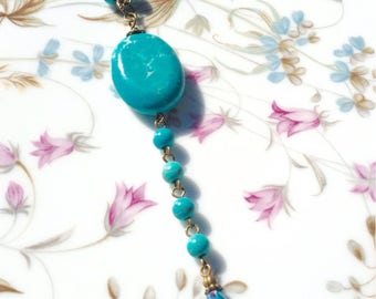 Turquoise Stone Beaded Dangle Necklace