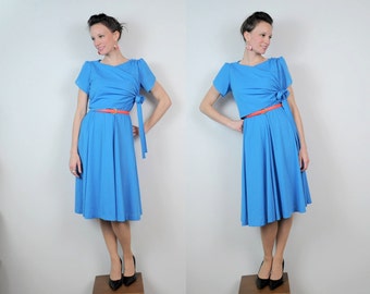 Vintage 1960s Day Dress Blue Lady Carol Petite Small Medium