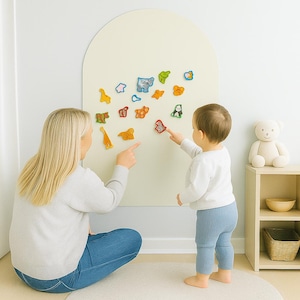 Ensemble de tableaux noirs magnétiques + mini-tableau en prime 11 x 11 po. (ivoire) | Sticker mural Montessori pour enfants qui apprennent et jouent