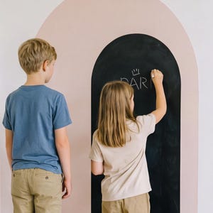 Wall-Safe Magnetic Arch Chalkboard - Montessori Kids Learning Station & Removable Deco Background Bundle