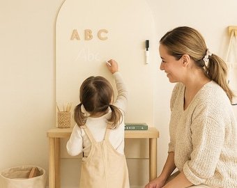 Pizarra magnética con arco en blanco marfil mate – Calcomanía de pared de aprendizaje Montessori + Lista de tareas