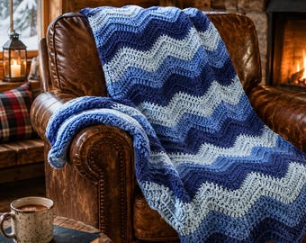 Blue Ombre Crochet Blanket Afghan