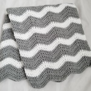 Gray White Crochet Baby Blanket Afghan Throw Handmade 4 Sizes Available Made to Order Baby Gift image 1