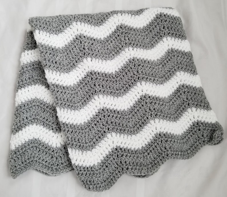 Gray White Crochet Baby Blanket Afghan Throw Handmade 4 Sizes Available Made to Order Baby Gift image 1