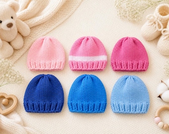 Handmade Knit Newborn Baby Hat, Acrylic Yarn