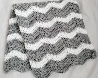 Gray White Crochet Blanket Afghan Throw - Handmade - 10 Sizes Available - Made to Order