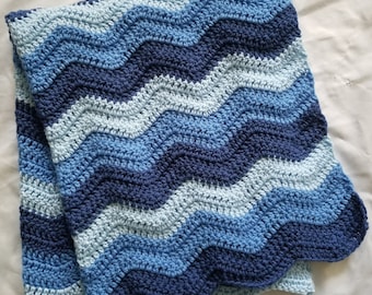 Blue Ombre Crochet Blanket Afghan Throw - Handmade - 10 Sizes Available - Made to Order