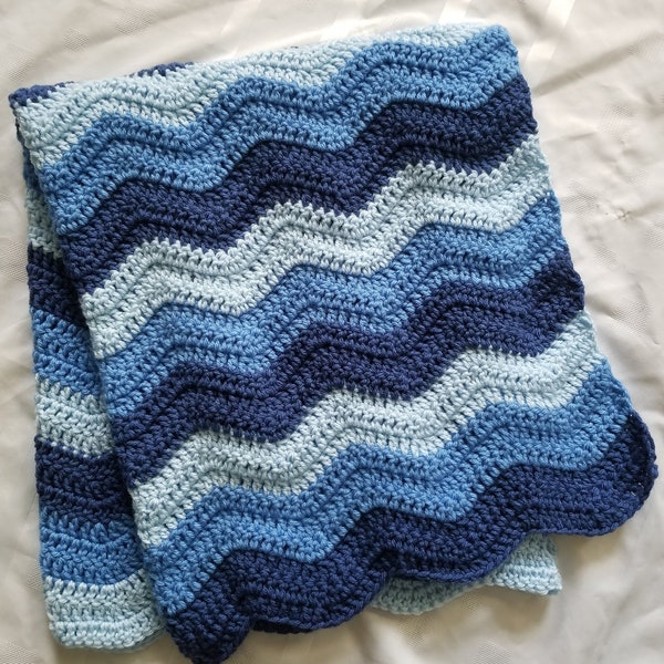 Blue Ombre Crochet Blanket Afghan Throw - Handmade - 10 Sizes Available - Made to Order