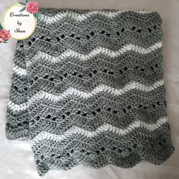 Gray White Crochet Blanket Afghan Throw - Handmade - 10 Sizes Available - Made to Order