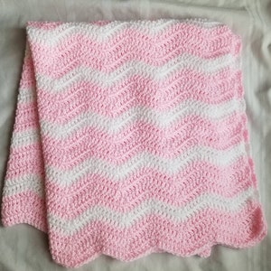 Handmade Crochet Baby Blanket: Pink & White Chevron Afghan