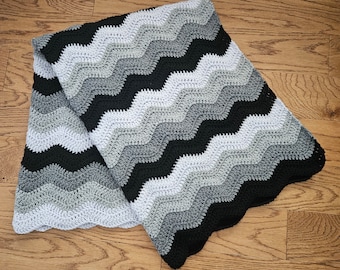 Black Grey Crochet Blanket Afghan Throw - Handmade - 10 Sizes Available - Made to Order
