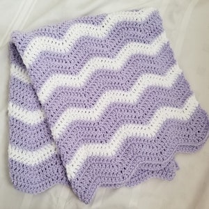 Handmade Crochet Baby Blanket: Purple & White Chevron Afghan