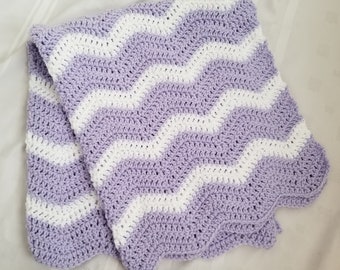 Purple White Crochet Blanket Afghan Throw - Handmade - 10 Sizes Available - Made to Order