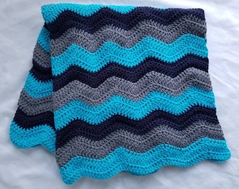 Teal Navy Gray Crochet Blanket Afghan Throw - Handmade - 10 Sizes Available - Made to Order