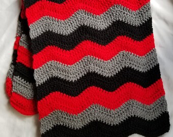 Red Black Gray Crochet Baby Afghan - Baby Blanket - Handmade - 4 Sizes Available - Made to Order - Gift