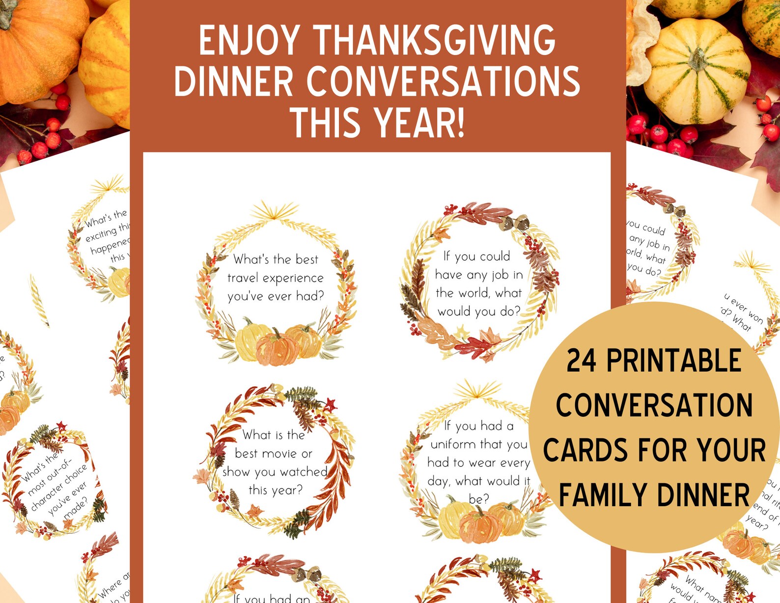 Thanksgiving Dinner Conversation Starter, 24 Questions for Family