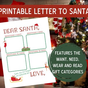 Querida lista de deseos navideños de Santa Letter, lista de deseos navideños imprimible, algo que desea usar leído, carta para niños a Santa, Santa Mail