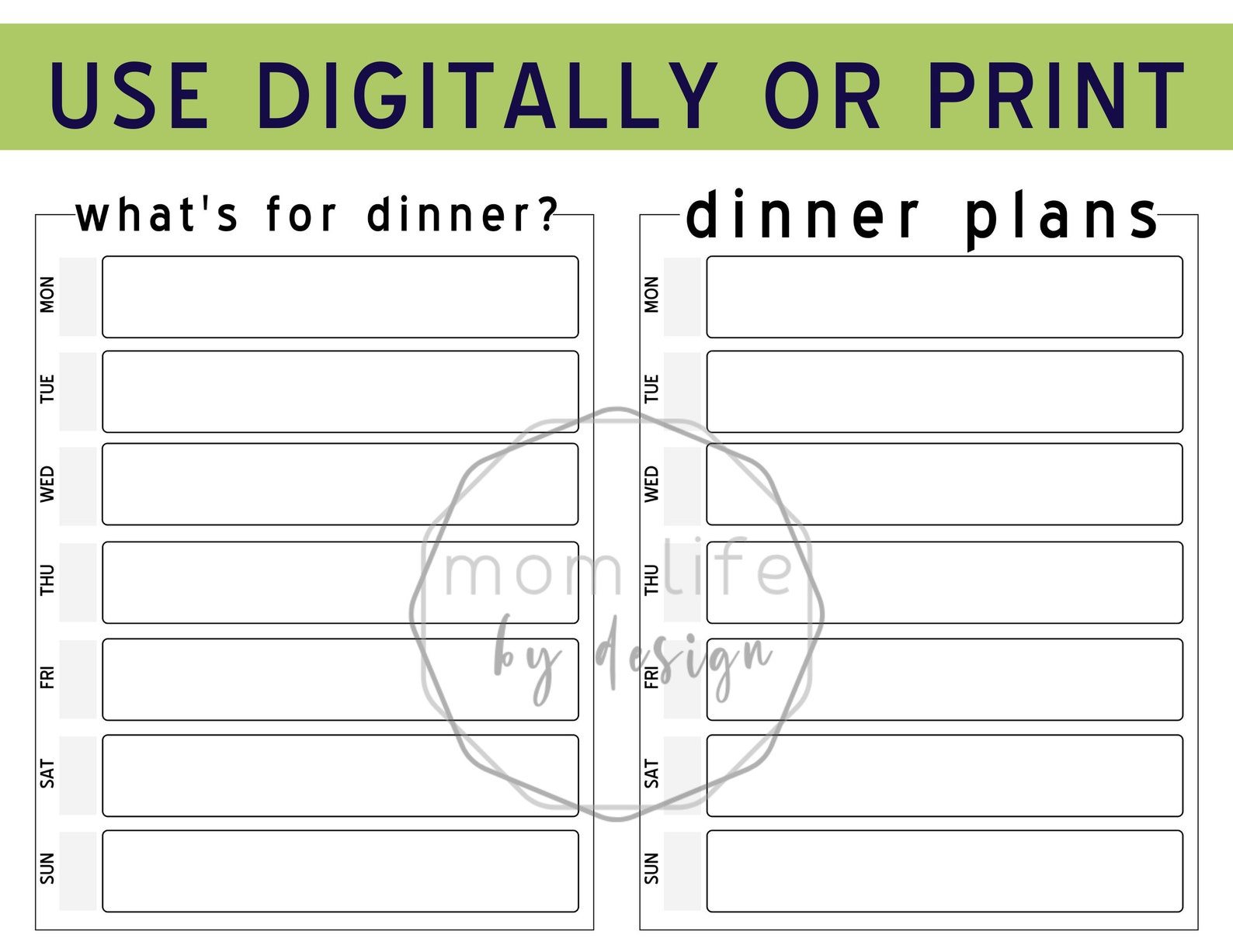 Digital Meal Planning Template, Weekly Meal Planner Printable EDITABLE
