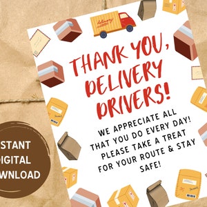 Any Time Thank You Delivery Drivers Vertical Printable Sign, Take a Treat Sign for ALL Delivery Drivers, Thank You Gift Treat Basket Sign