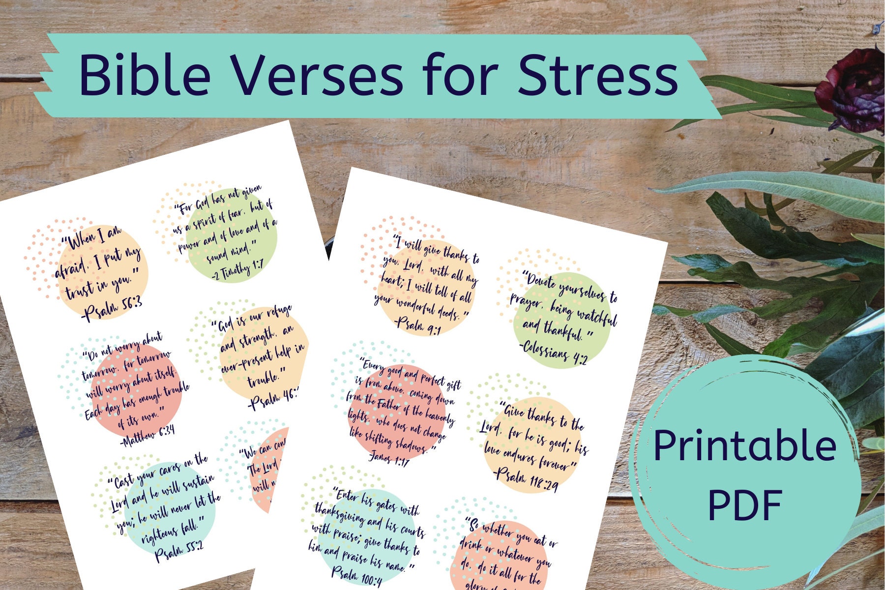 Scripture Memory Card Digital Download With Bible Verses for Stress ...