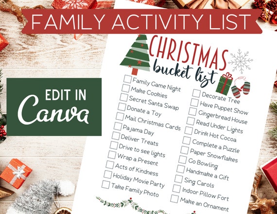 Editable Christmas Bucket List Christmas Family Activities for