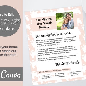 Carta de presentación editable al vendedor, carta del comprador de vivienda, plantilla de carta de oferta, carta de oferta del comprador para bienes raíces, carta de oferta de vivienda personal