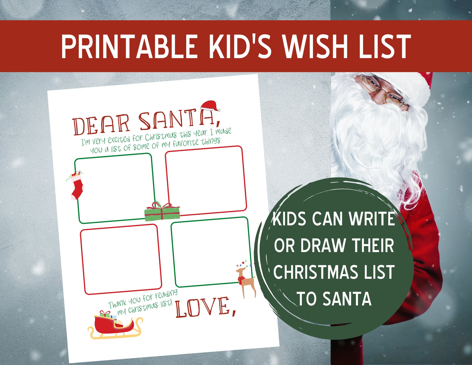 Brief aan de Kerstman Afdrukbare verlanglijst, Kerstcadeaulijst Opmerking aan de Kerstman, Kerstlijst voor kinderen op Santa Stationary, Kerstmanbrief