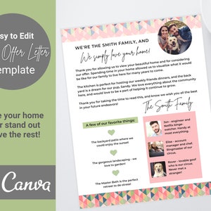 Carta de presentación de la casa al vendedor, carta editable del comprador de la vivienda, plantilla de carta de oferta, carta de oferta del comprador para bienes raíces, carta de oferta de la vivienda