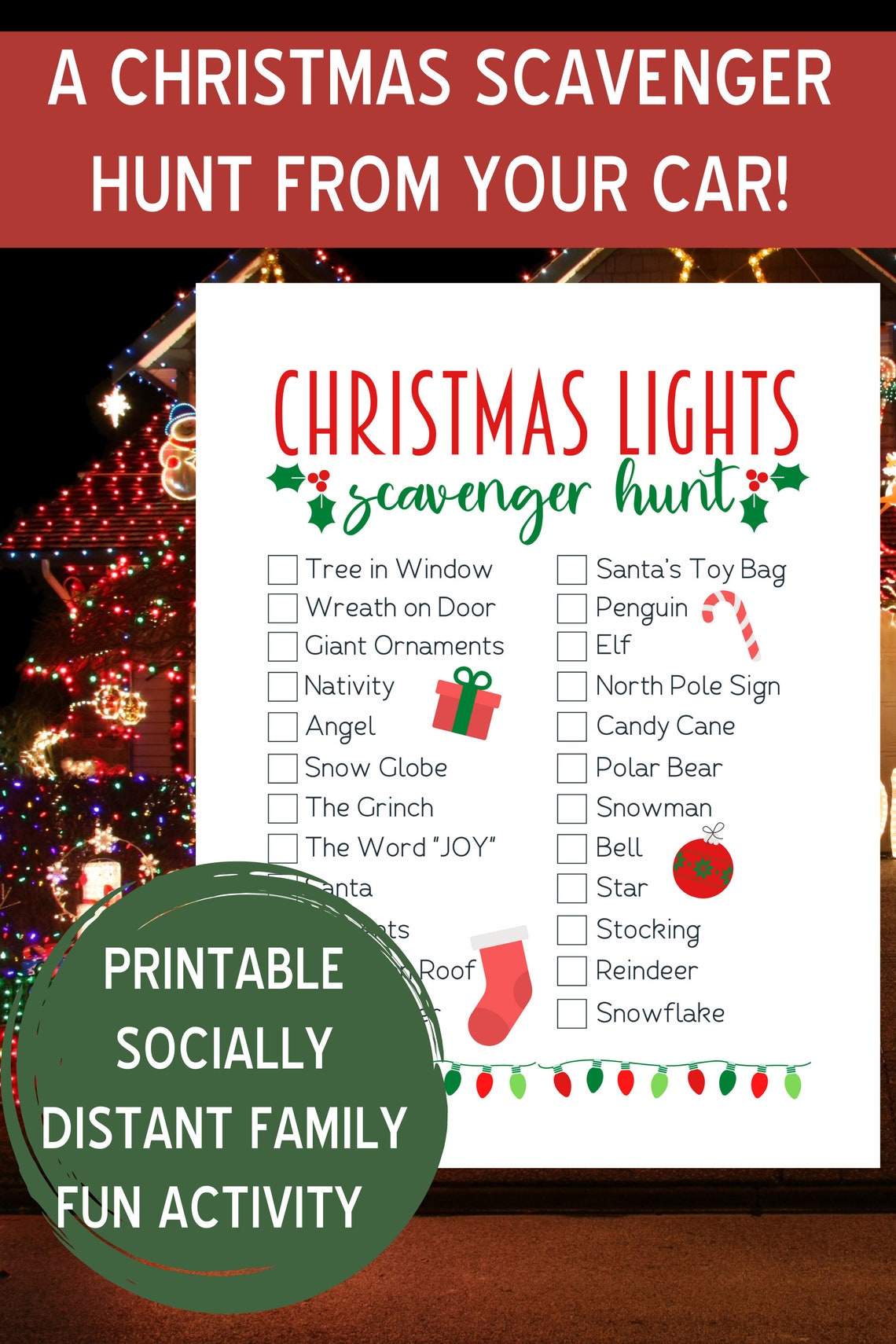Christmas Lights Checklist, Lockdown Christmas Activity, Family