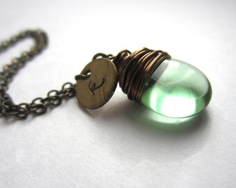 August Birthday Initial Necklace Peridot Necklace Initial Jewelry Peridot Jewelry August Birthstone Wire Wrapped Pendant