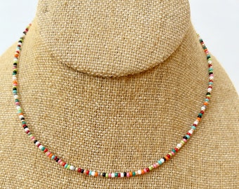 Colorful Seed Bead Choker Necklace Dainty Beaded Necklace