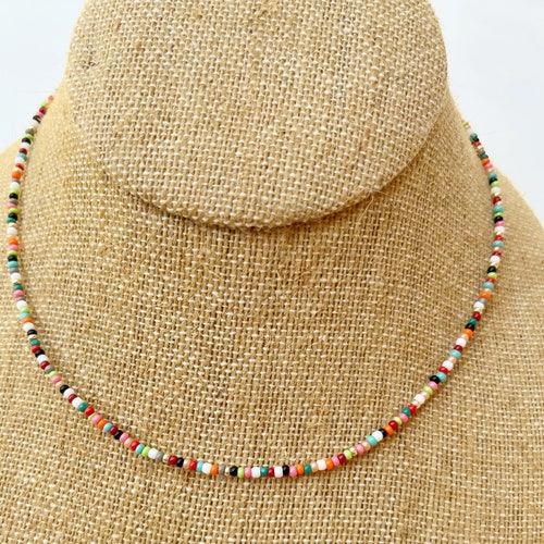 Daisy Flower Seed Bead Necklace Shinny Colorful Dainty Jewelry Etsy
