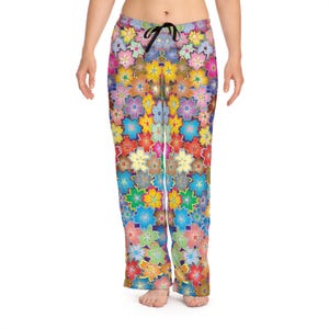 Vibrant Floral Pajama Pants, Cozy Sleepwear for Women&#39;s Lounging, Perfect for Relaxing & Gift Ideas, Boho Style PJs, Fun Sleepwear