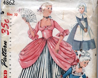 Authentic Original 1954&#39;s Printed Girls&#39; Colonial And Puritan Costumes Sewing Pattern - Simplicity 4862 - Simplicity 4069 - Size 10