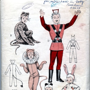 Oryginalny dziecięcy wzór z 1957 r. na kostiumy zwierząt: królik, lampart, lew, skafander kosmiczny i panda - Butterick 6756 - rozmiary 14-16