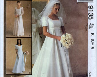 Misses' Empire Bridal Gown and Bridesmaid Dress Sewing Pattern - McCall's 9135 - Size 8-10-12 - UNCUT