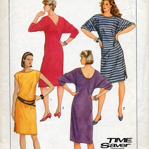 May include: Simplicity sewing pattern number 510 for a dress. The pattern includes instructions for overlock sewing. The pattern is for sizes 8, 10, and 12. The image shows four different models wearing the dress in different colors and styles.