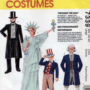 Adults&#39; Abraham Lincoln, Lady of Liberty, George Washington, Uncle Sam Costume Sewing Pattern - McCall&#39;s 7339 - Sizes Large - 40-42 - Uncut