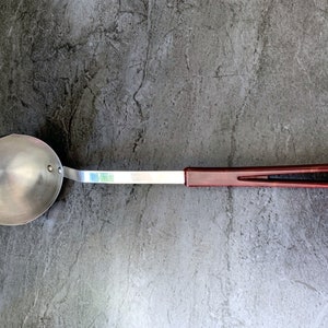 Mid Century Stanhome Stainless Steel Ladle With Double Spouts And Speckled Brown Plastic Handle