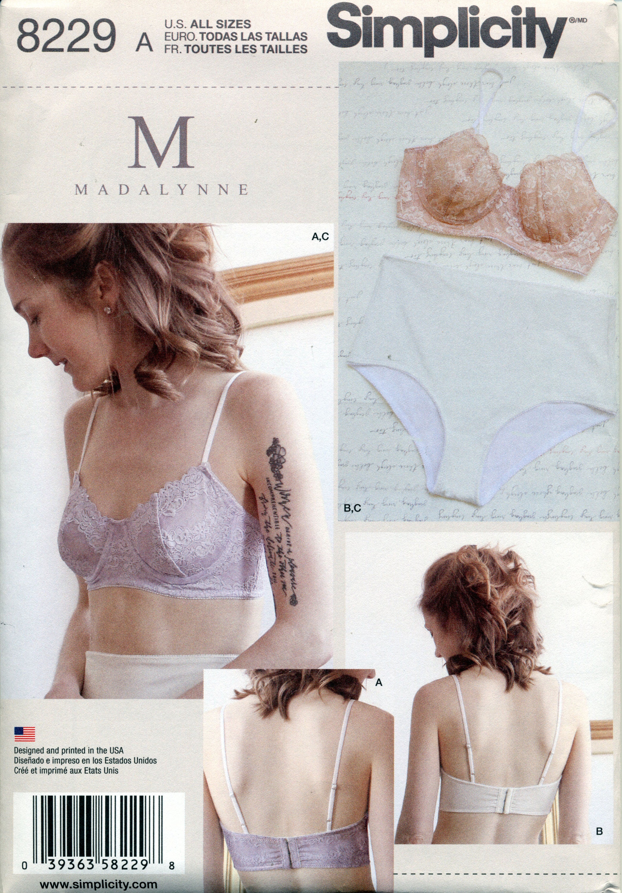 Misses' Underwire Bras and Panties Sewing Pattern Simplicity 8229 ALL SIZES  From 32A-32DD to 42A-42DD Cup UNCUT -  Canada