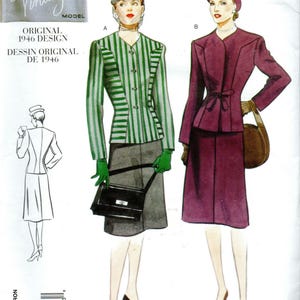 Misses&#39; Original 1946 Design Re-Issued Jacket & Skirt Sewing Pattern - Vogue 2199 - Size 16 - UNCUT