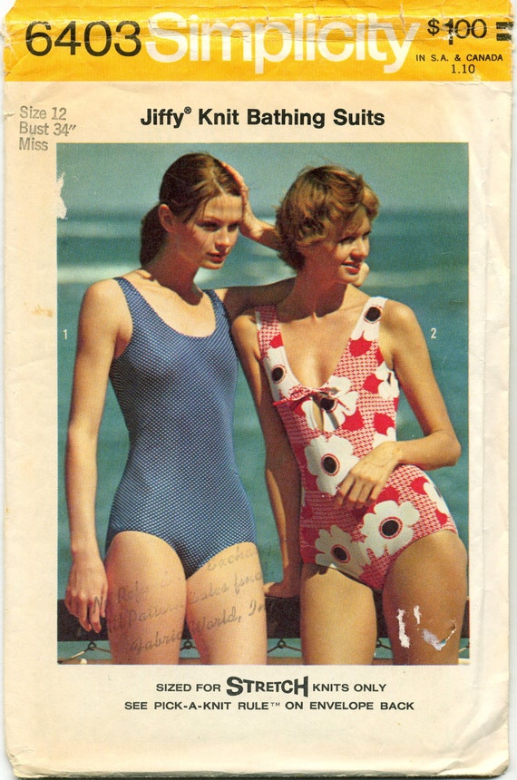 Vintage Knit Bathing Suits Sewing Pattern Simplicity 6403 Size 12 Bust 34  UNCUT 