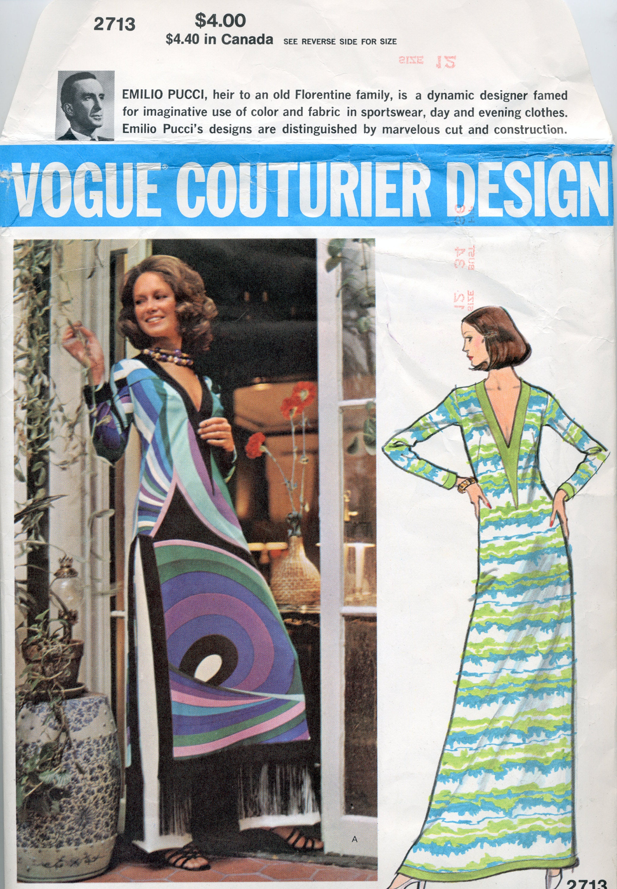 Emilio Pucci Vogue Couturier Designed Lounge Dress and Pants 