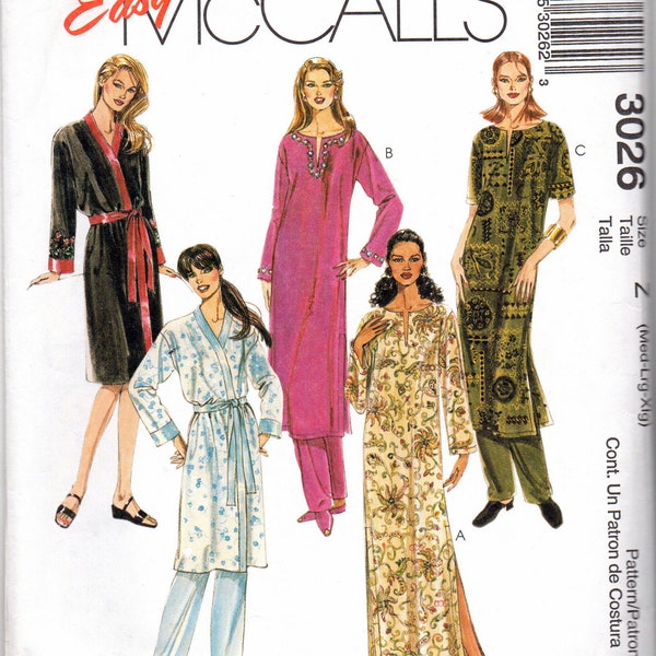 Misses'/Miss Petite Robe, Caftan In Two Lengths And Pull-On-Pants Sewing Pattern - McCall's 3026 - Size Med-Lrg-Xlg - UNCUT