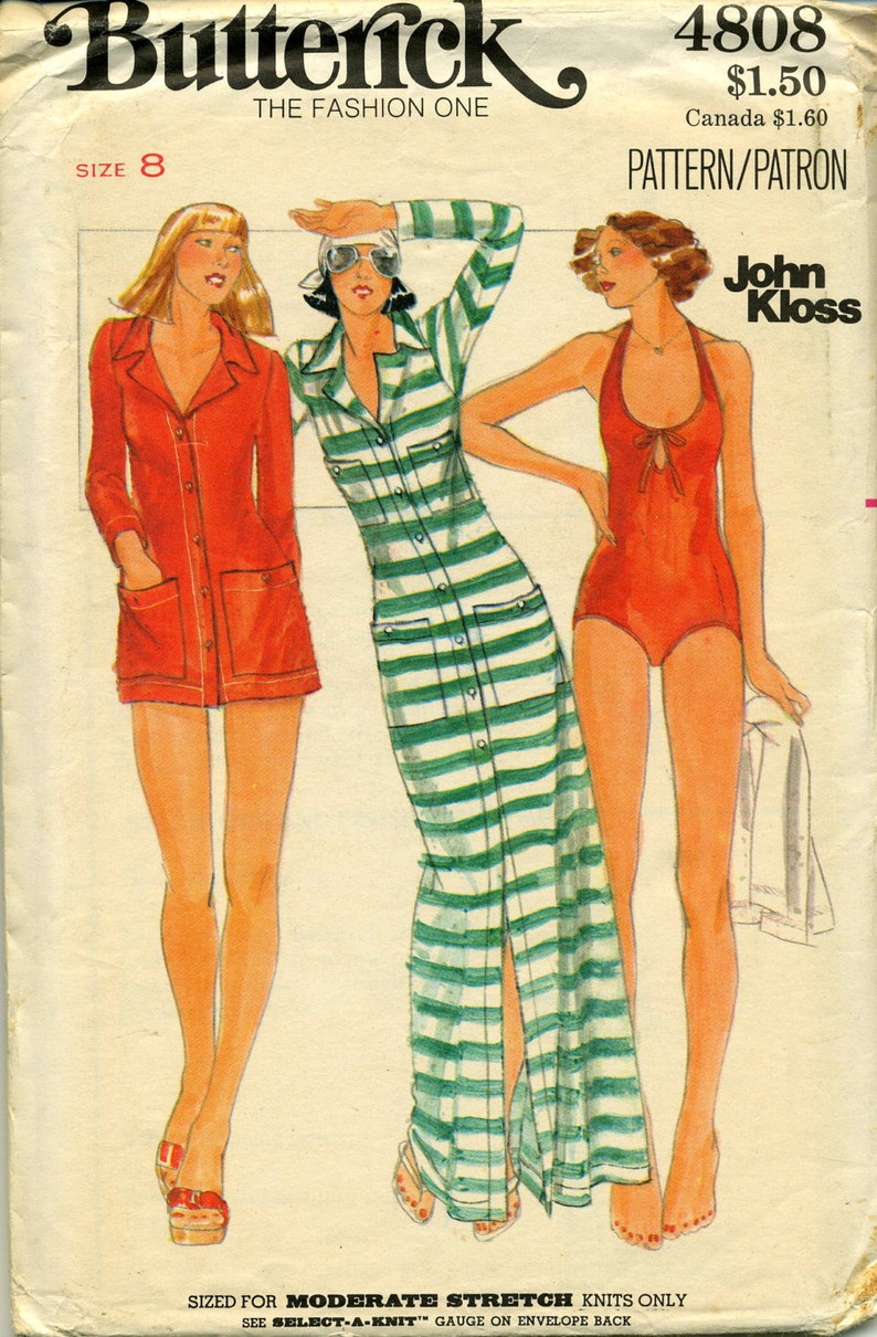 Vintage John Kloss Swimsuit and Cover-Up in Two Lengths Sewing Pattern Butterick 4808 Size 8 image 1