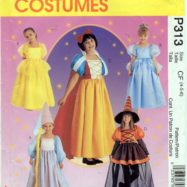 Children's Storybook Costumes: Rapunzel, Cinderella, Snow White, Witch, Belle Costumes - McCall's P313 - McCall's 2856 - Sizes 4-5-6 - UNCUT