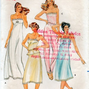May include: A vintage sewing pattern for a slip dress. The pattern is for size 12 and features three different styles of slips. The pattern is from Butterick and has the number 3434 on it.