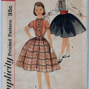 Vintage l950&#39;s Girls&#39; One-Piece Dress and Cummerbund - Simplicity 2163 - Size 10 - UNCUT