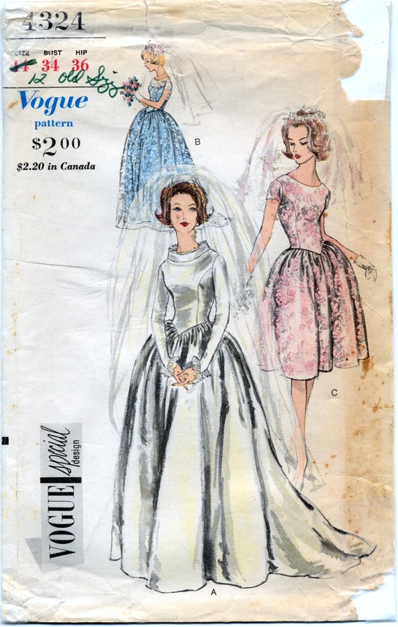 Authentic 1960's Vogue Special Design Bride's or Bridesmaid's Dress & Slip  Pattern With Trade Mark Label Included-vogue 4324- Size 14- UNCUT - Etsy